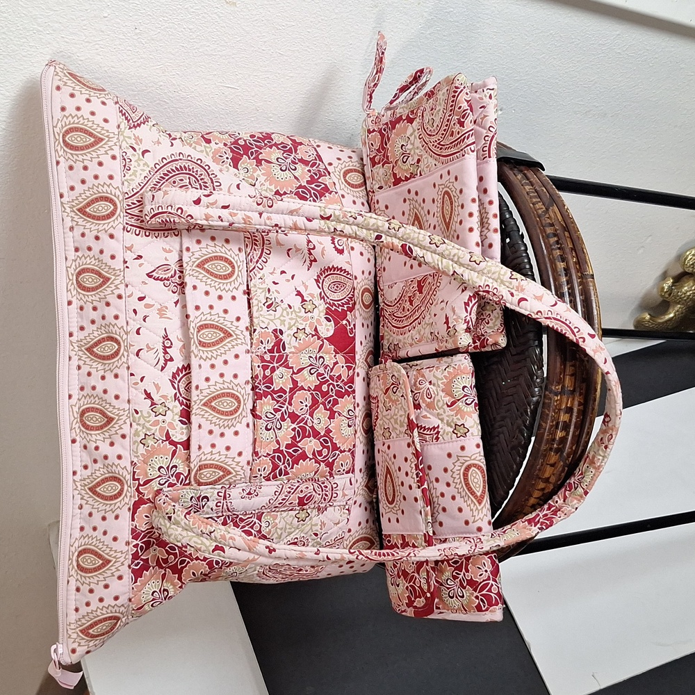 Lemon Hill Pink Paisley Tote w/Matching Wallet & Makeup Bag
